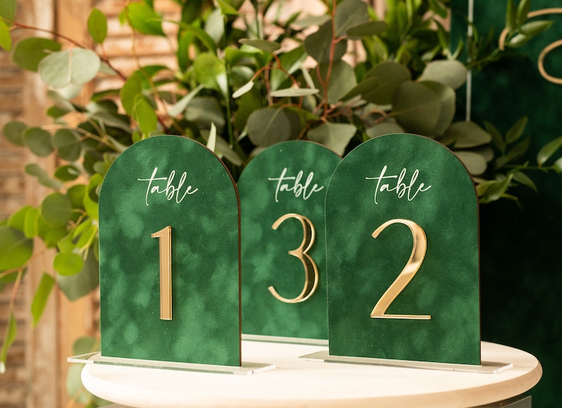 Table Number Gold - Luxury Green Velvet Arched Table Numbers